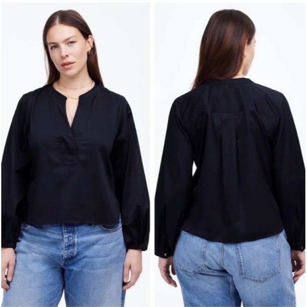 Madewell Womens V-Neck Long-Sleeve Blouse Deep Indigo NWT Size M Medium